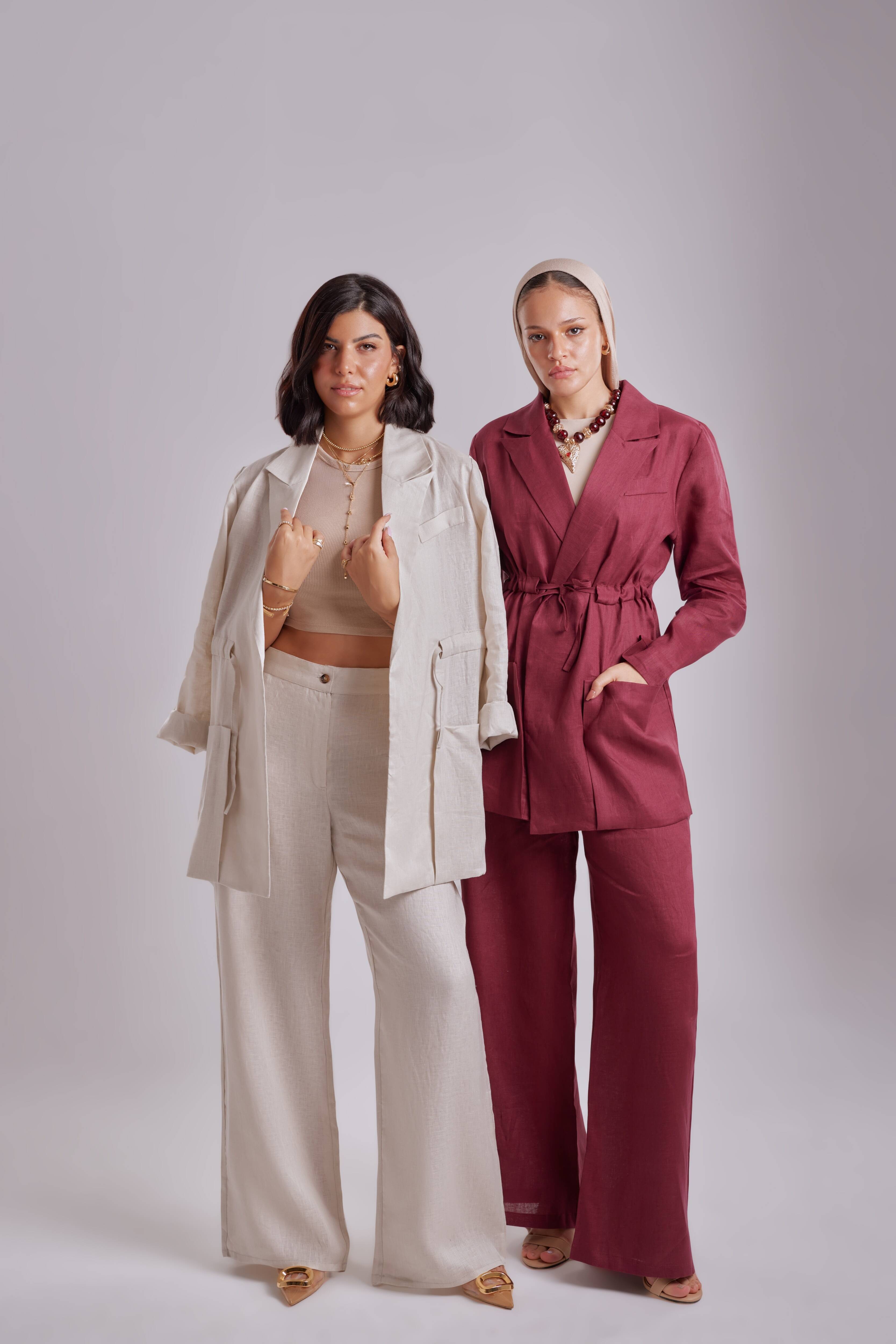 Linen Waist-Tie set (Beige)