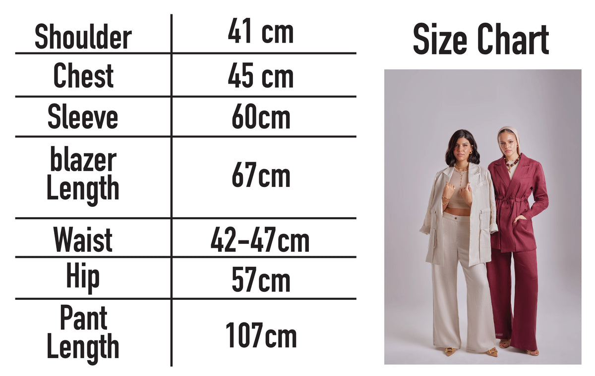 Size chart for Leather Crinkle Set (Olive)