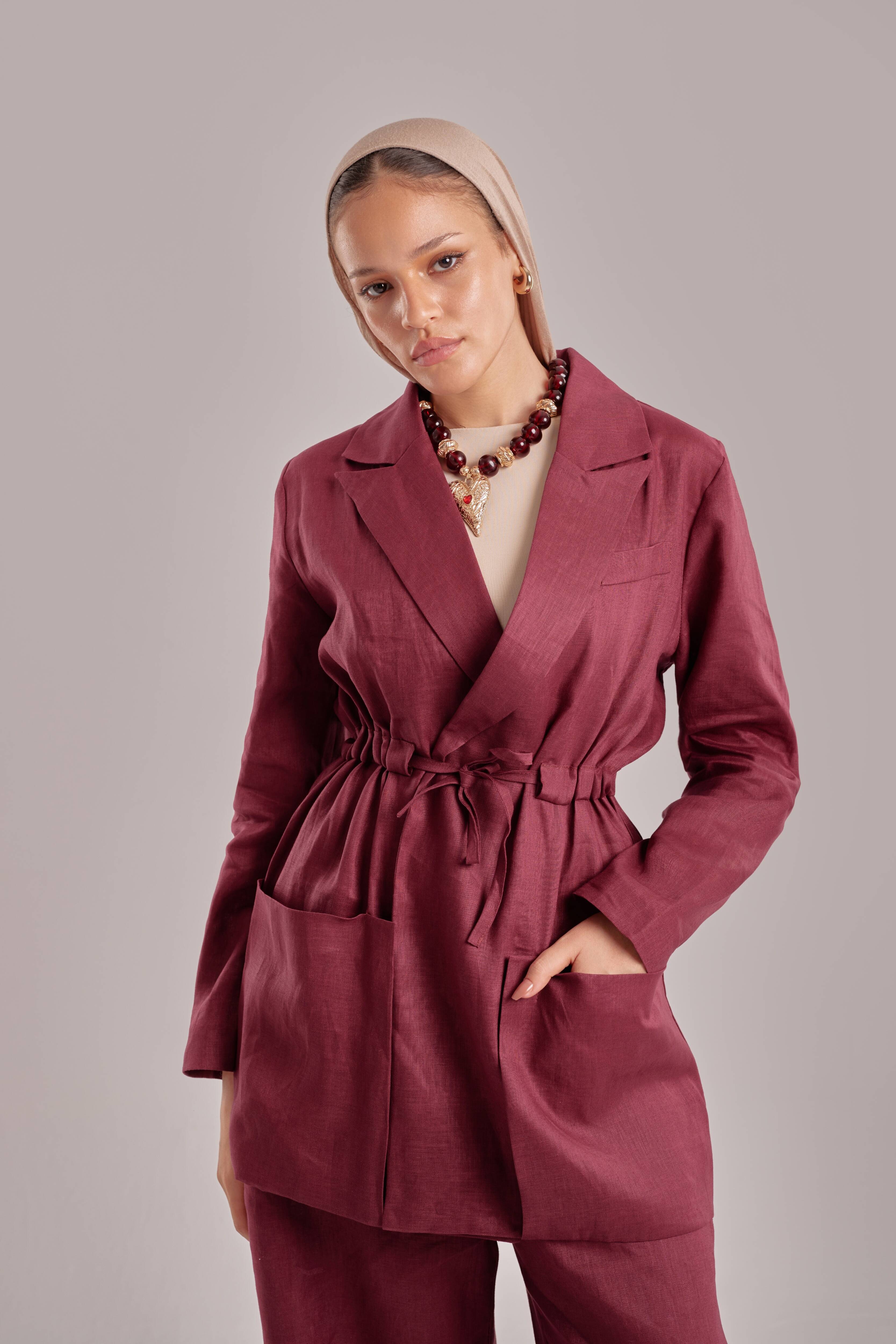 Linen Waist-Tie set (Burgundy)