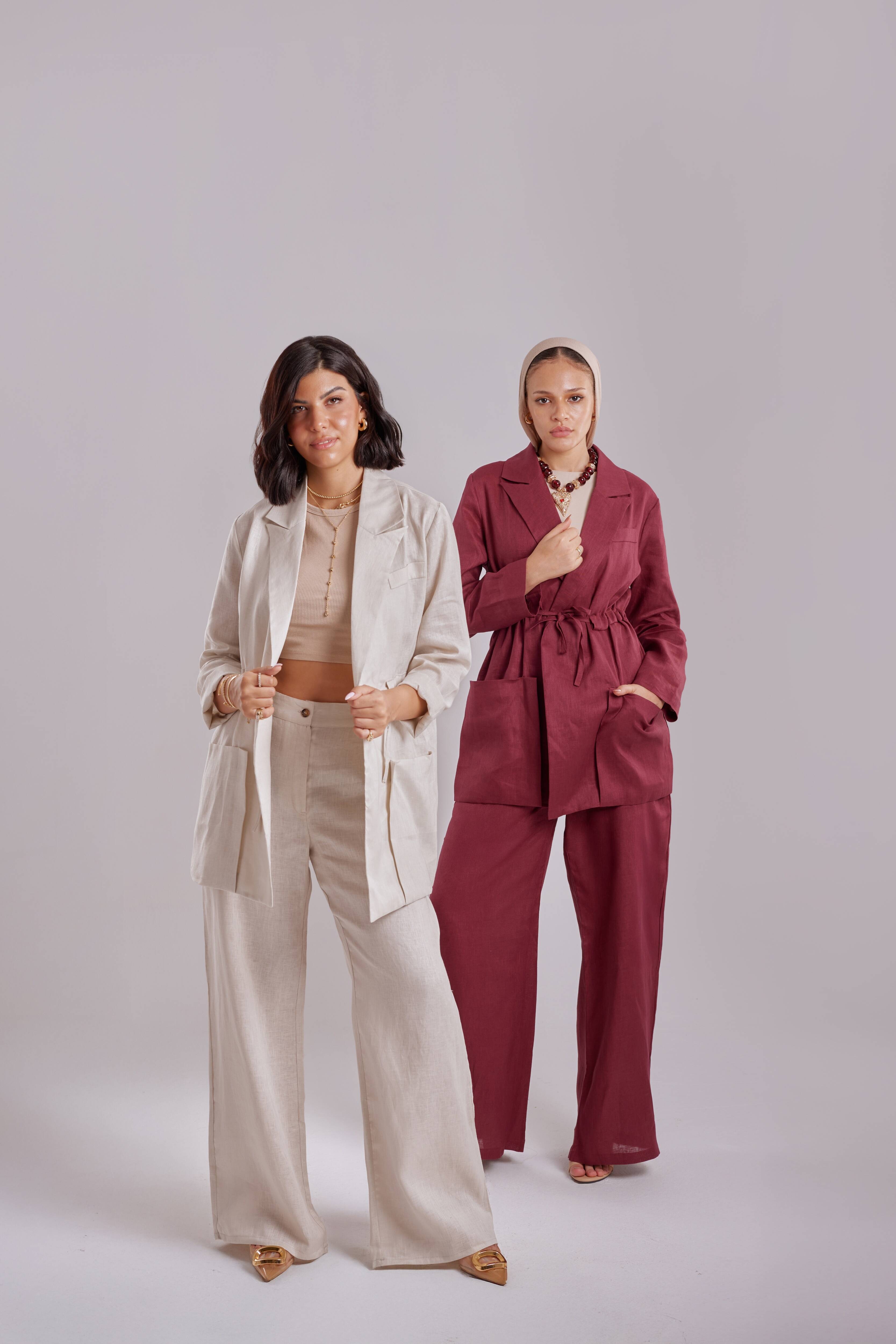 Linen Waist-Tie set (Beige)