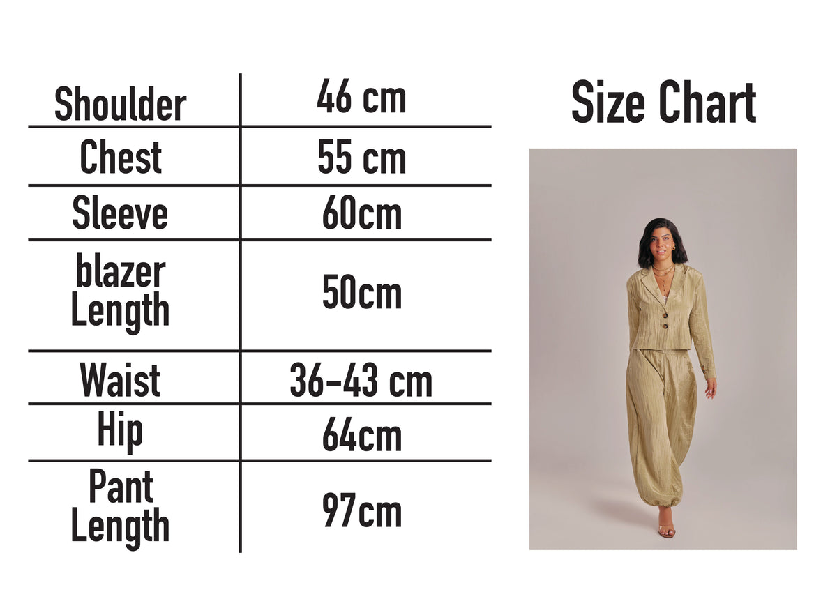 Size chart for Summer powder pink Crinkle Cuffed Set