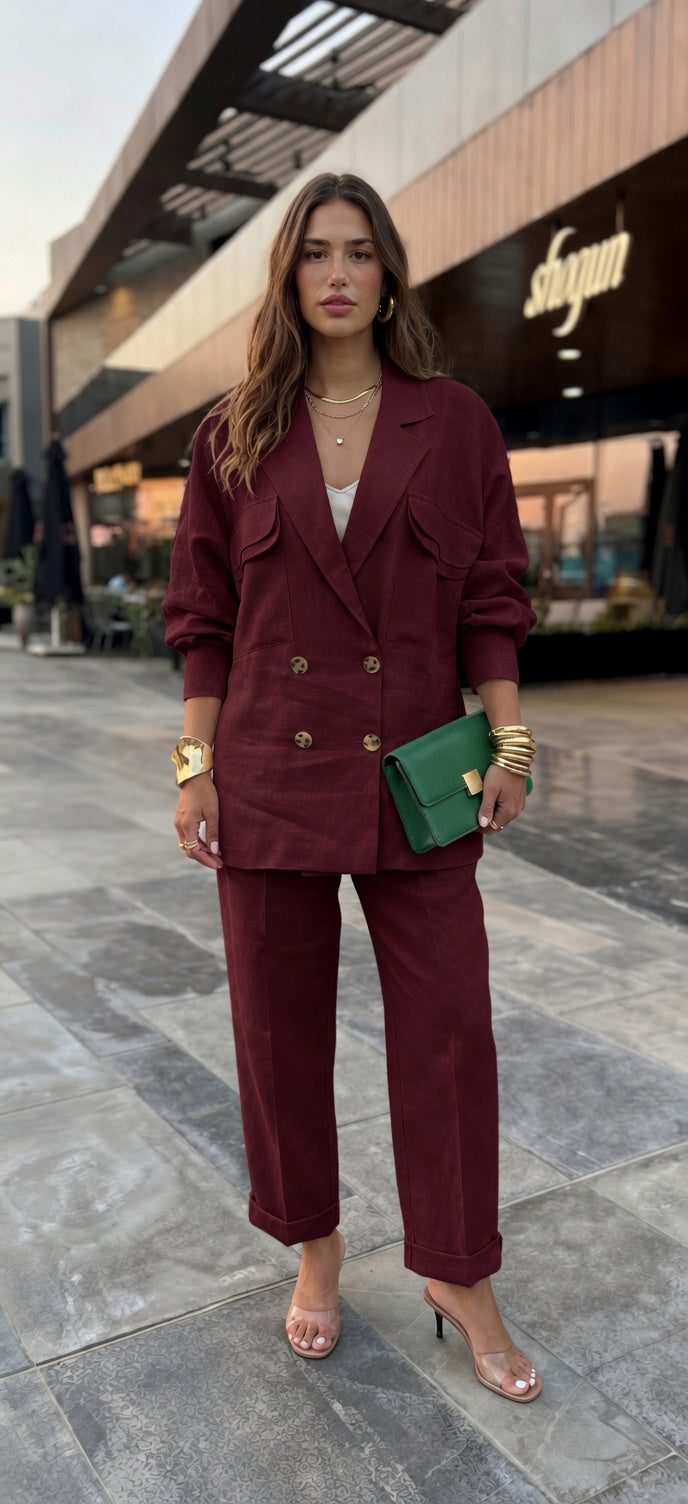 The Power linen set ( burgundy )
