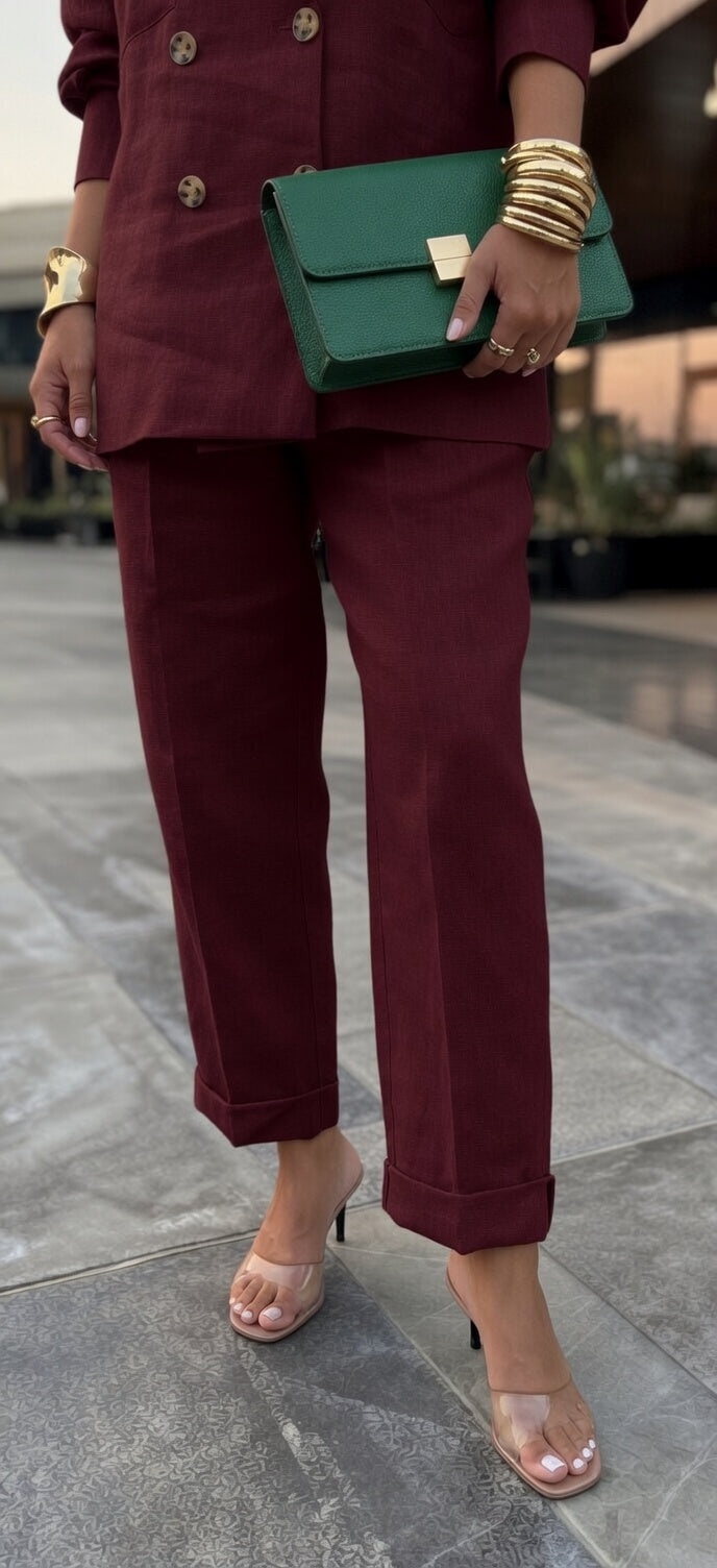 The Power linen set ( burgundy )