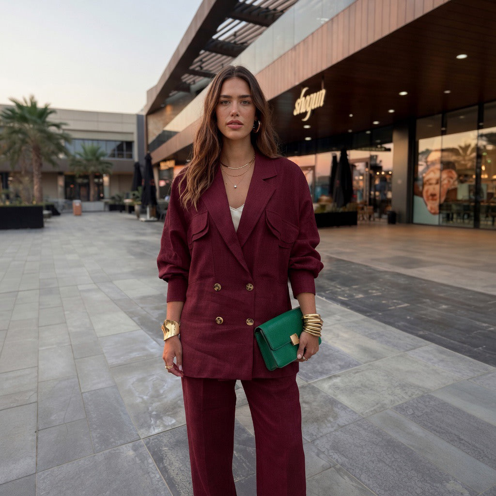 The Power linen set ( burgundy )